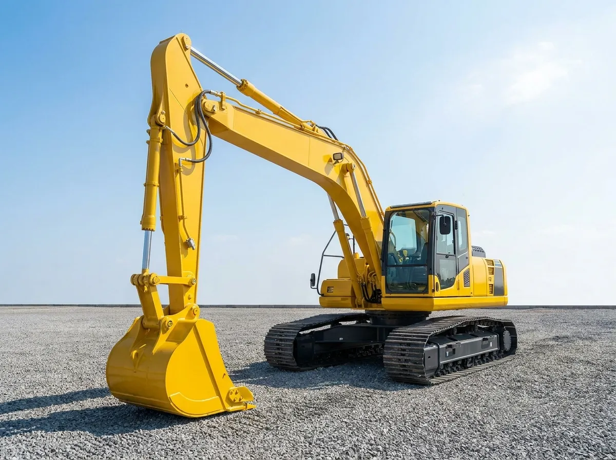Excavator baru SANY bekerja menggali tanah di lokasi proyek konstruksi di Indonesia