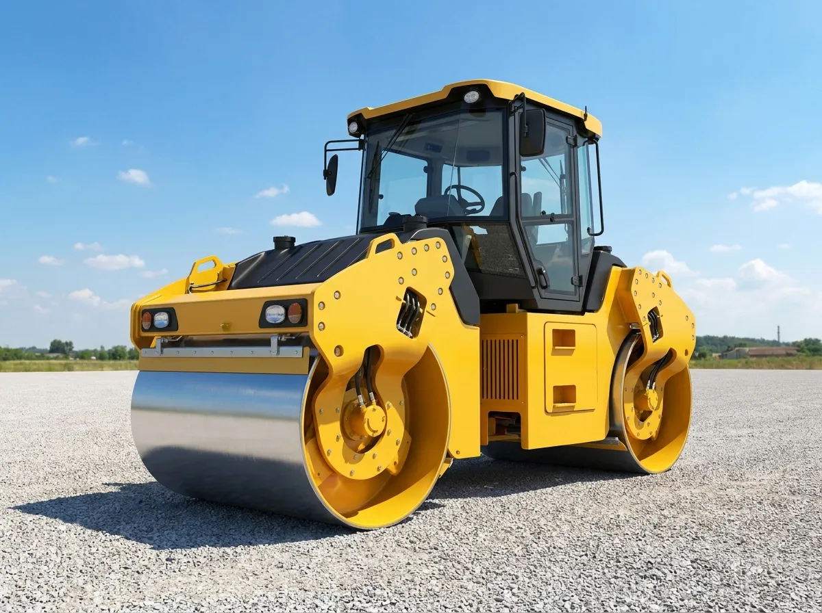 XCMG vibratory roller compacting a road surface at an infrastructure project in Indonesia