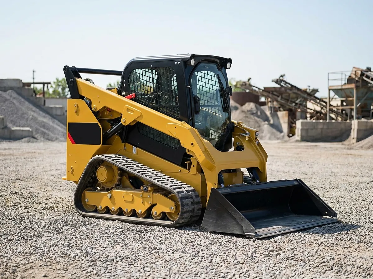 Skid-steer loader working on a tight urban project site in Indonesia
